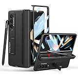 PRUDOM für Samsung Galaxy Z Fold 4 hülle mit Magnetisch Scharnier Schutz [integrierter Displayschutzfolie] [versteckter S-Stifthalter] [ständer], All-Inclusive stoßfest hülle (Schwarz mit Pen Box)